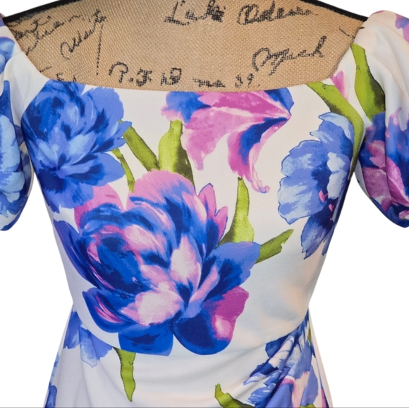Eliza J. Floral Off-Shoulder Dress in Blue Purple and White Women's Size‎ 4 New - Picture 4 of 11